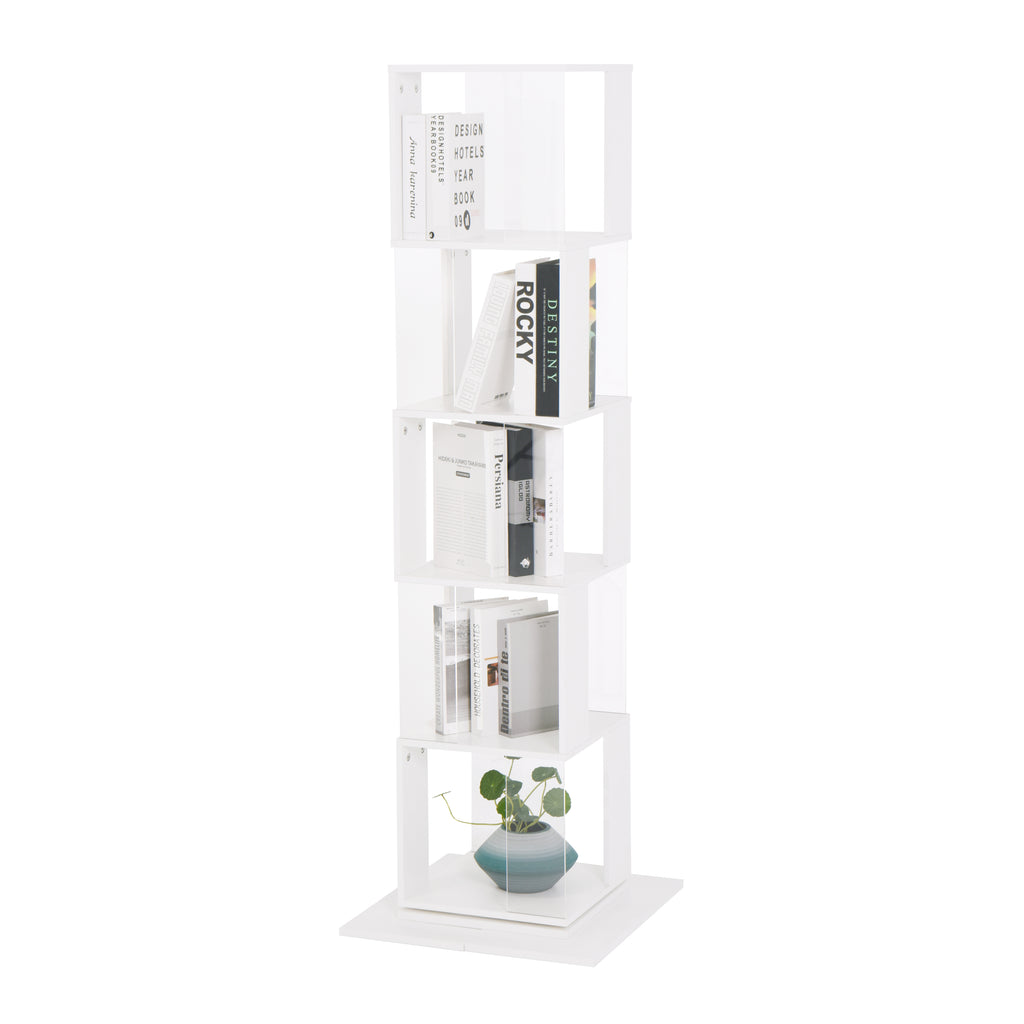 Leoglint 5 tier Rotating Bookshelf, Floor Rack Simple Bookcase  with Acrylic plate Student Multi-Function Creative Bookshelf for Living Room with anti-toppling base