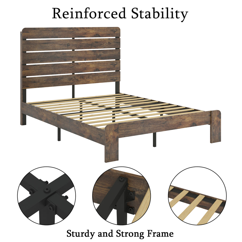 Leoglint Bed Frame Full Size, Wood Platform Bed Frame  , Noise Free,No Box Spring Needed and Easy Assembly Tool,Large Under Bed Storage,Dark Brown