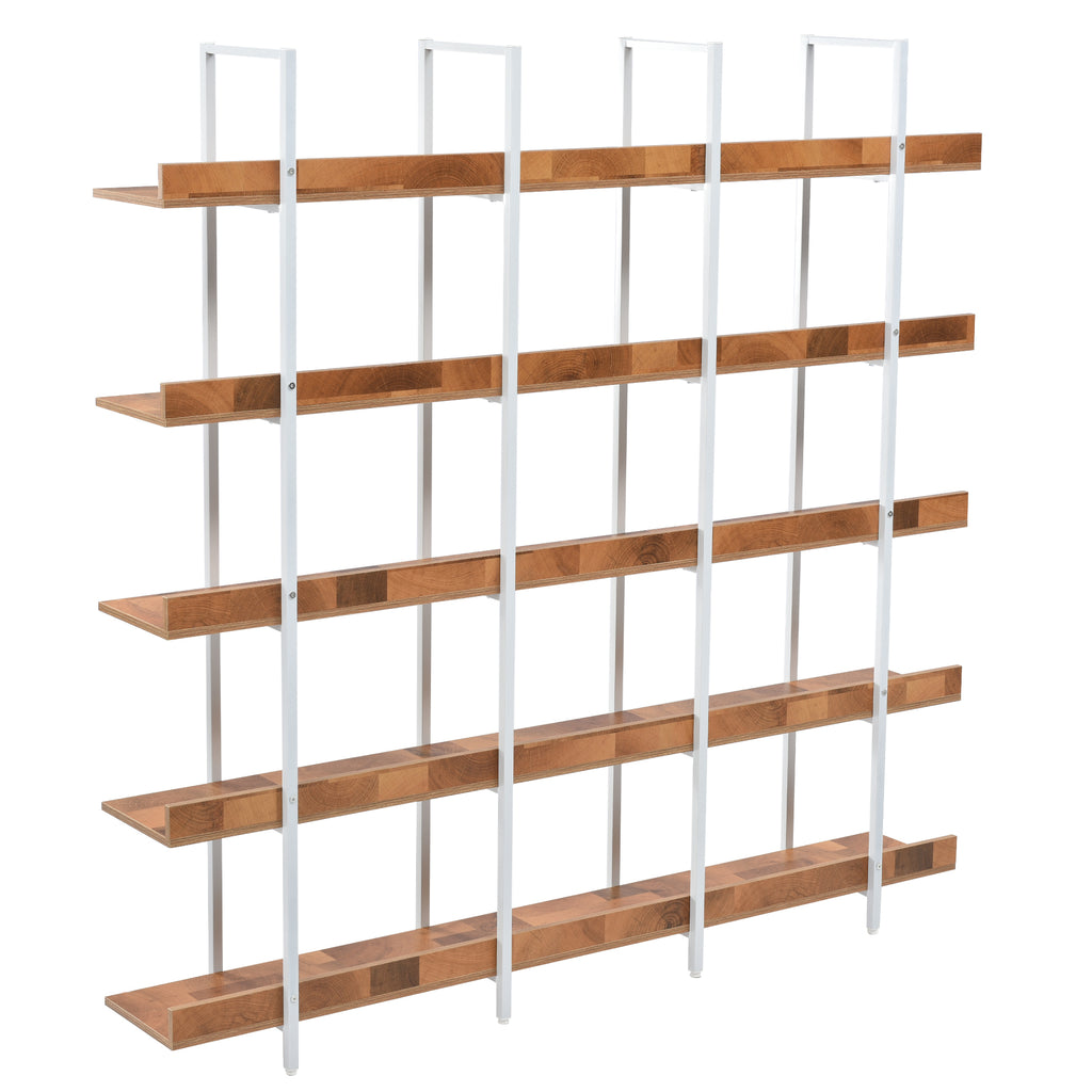 Leoglint 5 Tier Bookcase Home Office Open Bookshelf, Vintage Industrial Style Shelf, MDF Board, White Metal Frame, Brown