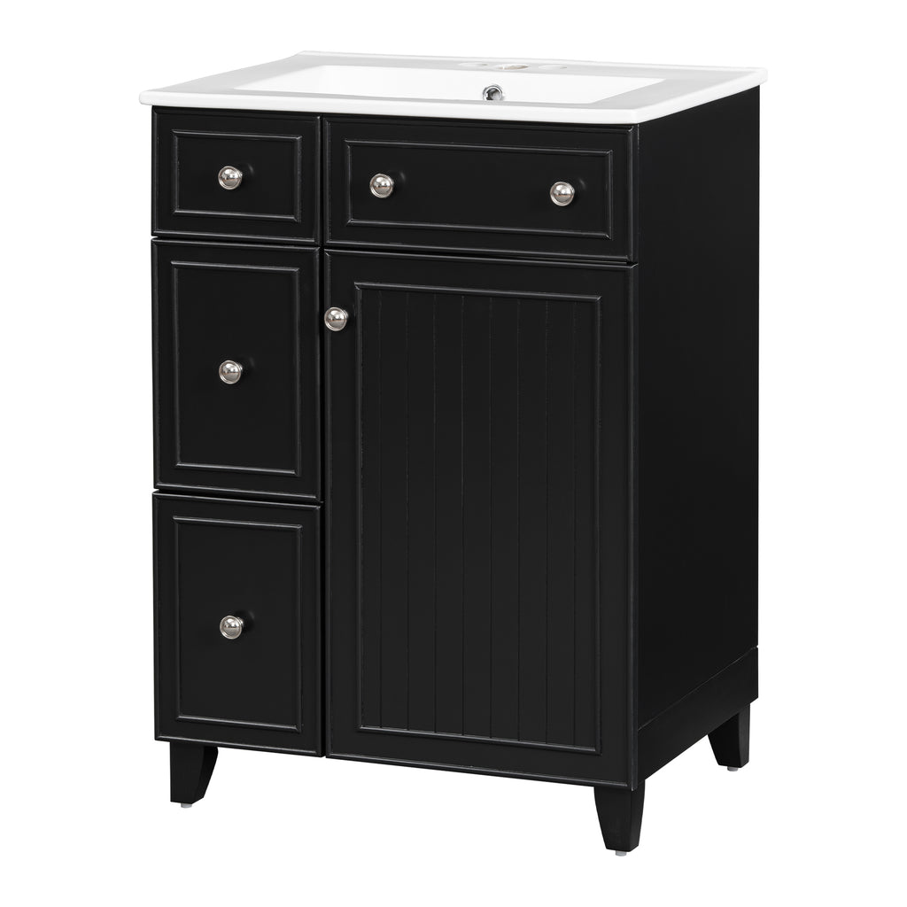 Leoglint 24-Inch Bathroom Vanity Cabinet with Ceramic Sink, 2 Drawers, 1 Door