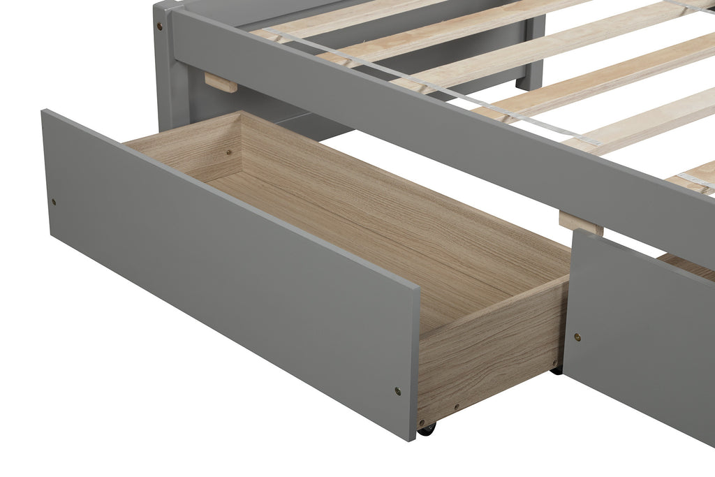 Twin Bed Frame with 2 Drawers, Solid Wood, No Box Spring Needed ,Grey(New SKU:W504P149041)