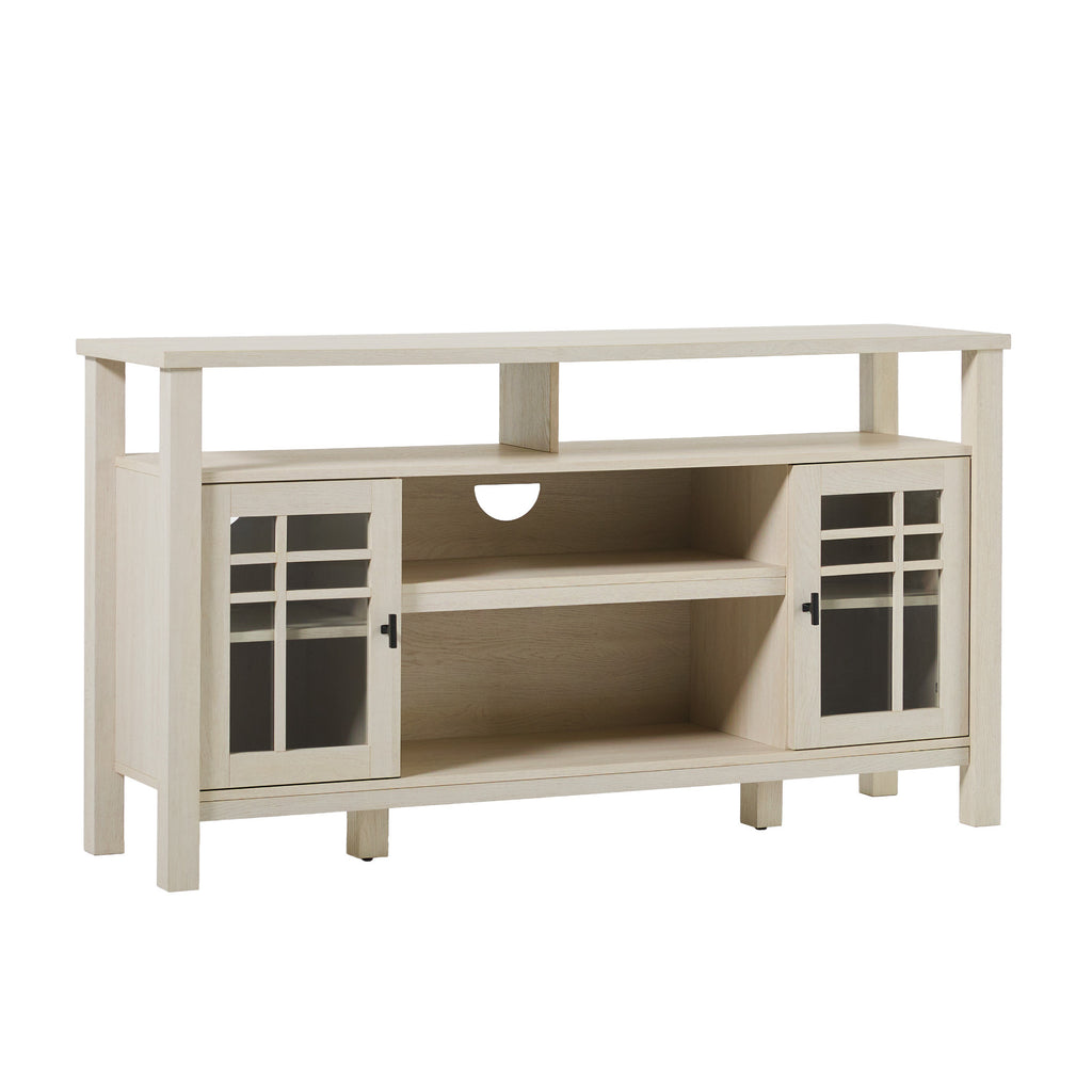 Leoglint Transitional 58" 2-Door Sideboard with Windowpane Design, Ivory Oak