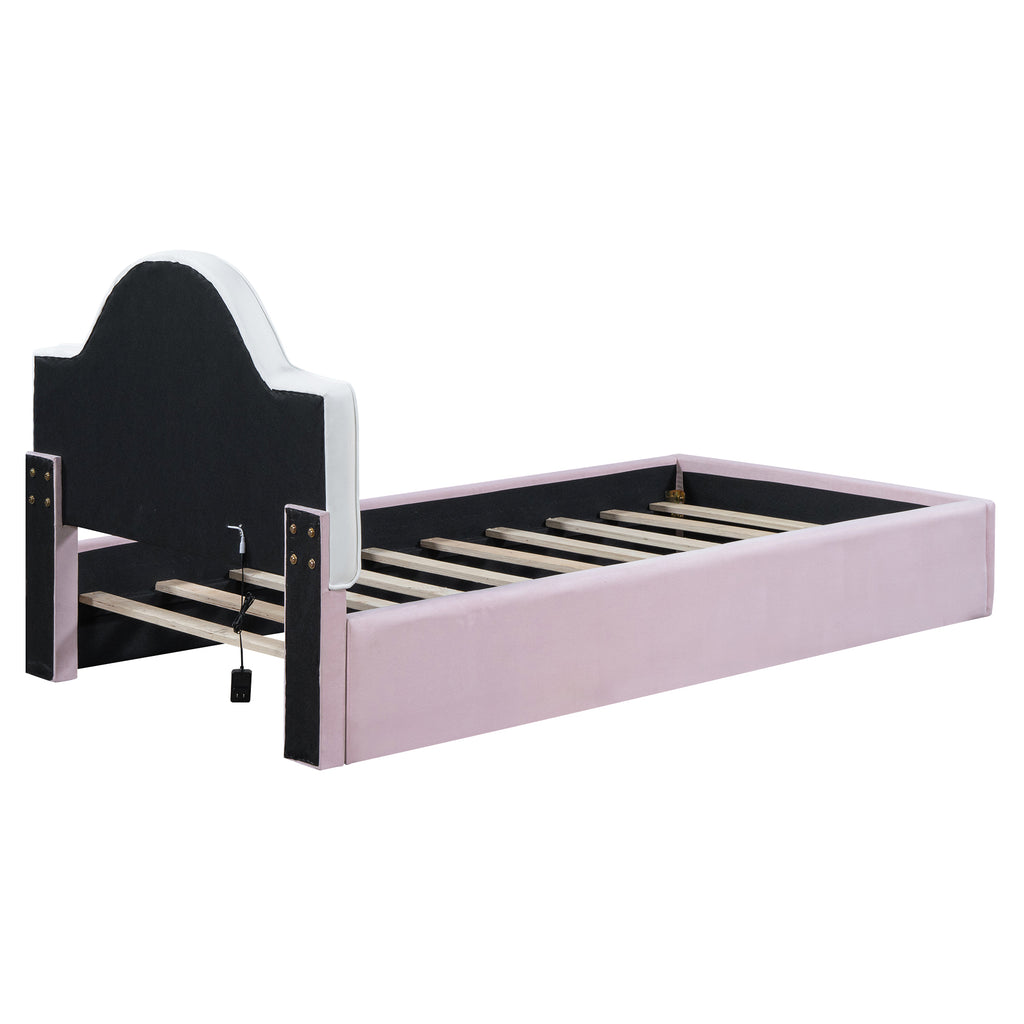 Leoglint Twin Size Upholstered Platform Bed Frame with LED Headboard, Pink