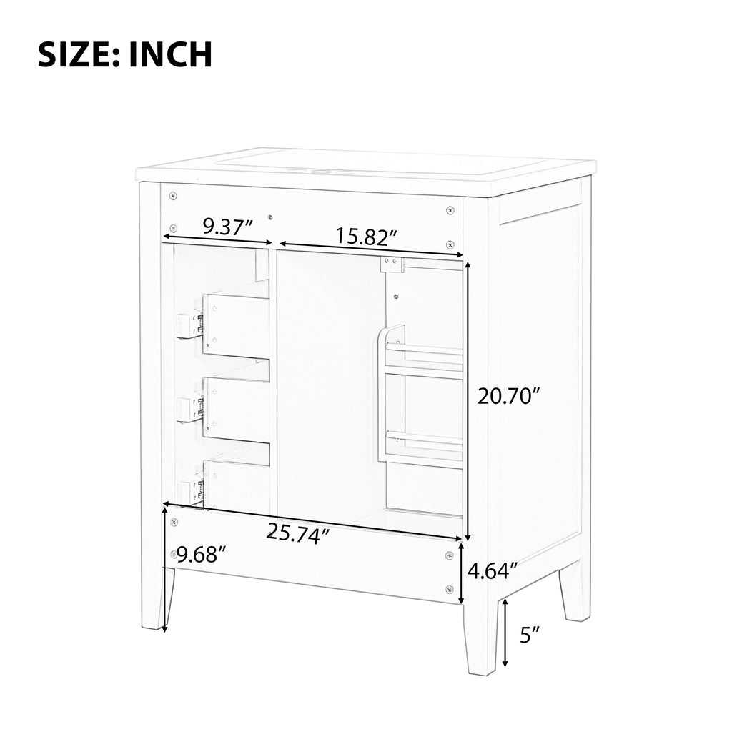 Leoglint 30" Bathroom Vanity without Sink, Cabinet Base Only, Bathroom Cabinet with Drawers, Solid Frame and MDF Board, Green