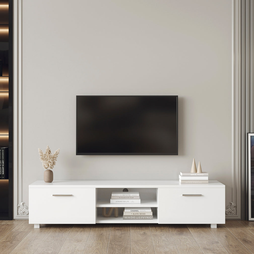 Leoglint White TV Stand for 70 Inch TV Stands, Media Console Entertainment Center Television Table, 2 Storage Cabinet with Open Shelves for Living Room Bedroom