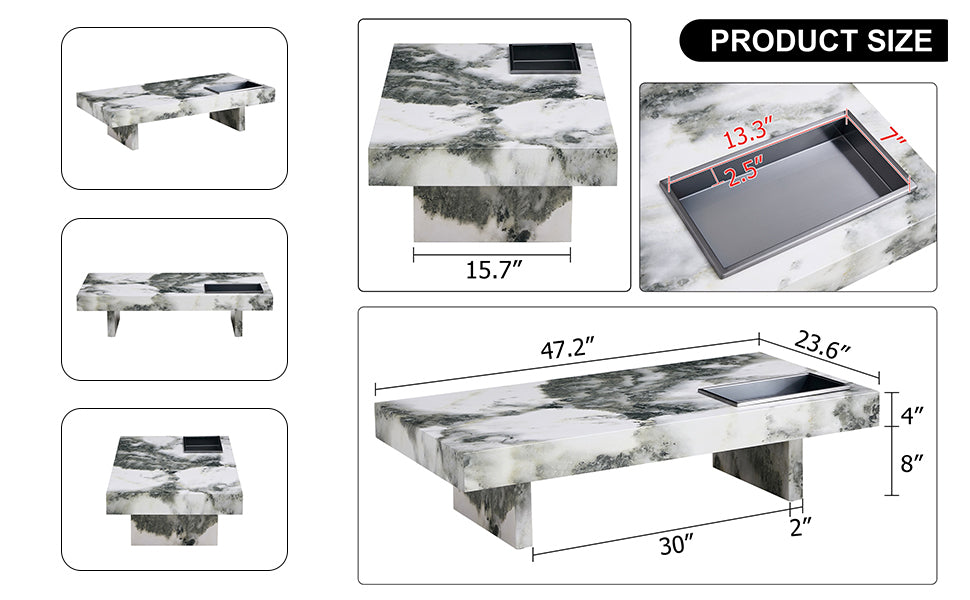 Leoglint A modern and practical coffee table with black and white patterns. Made of MDF material. The fusion of elegance and natural fashion 47.2"* 23.6"* 12 "