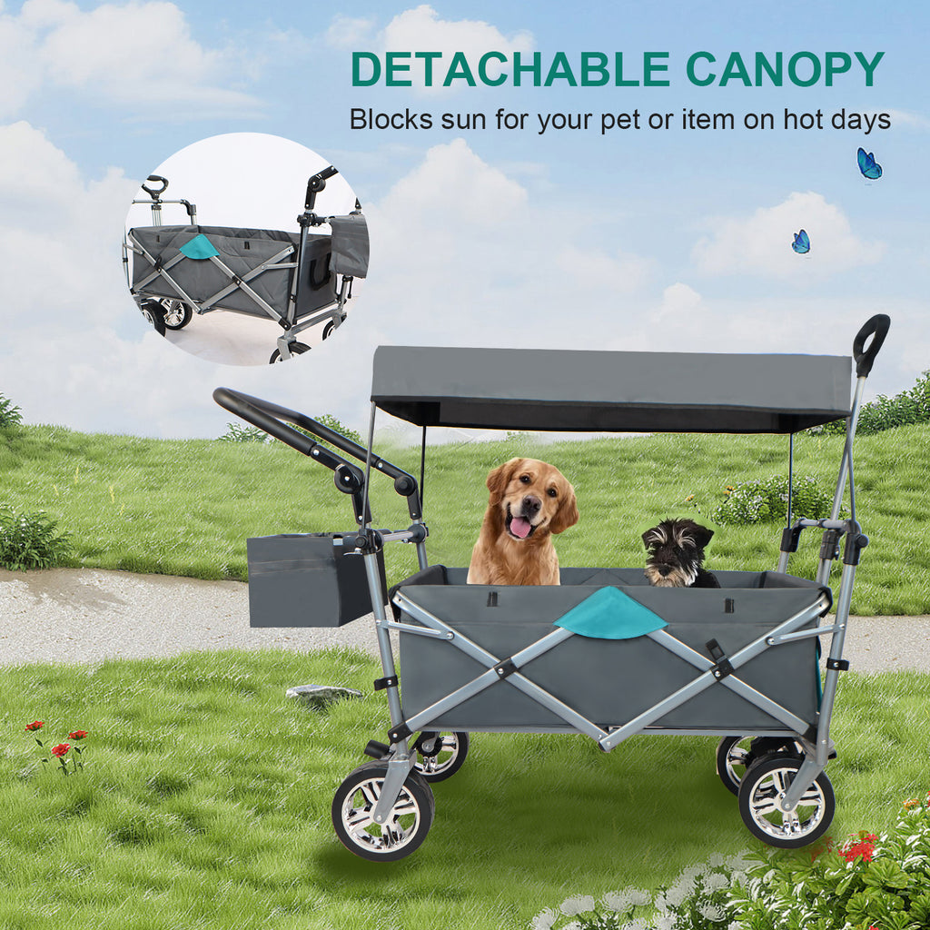 Leoglint Garden cart Push & Pull Utility Folding Wagon with Removable Canopy