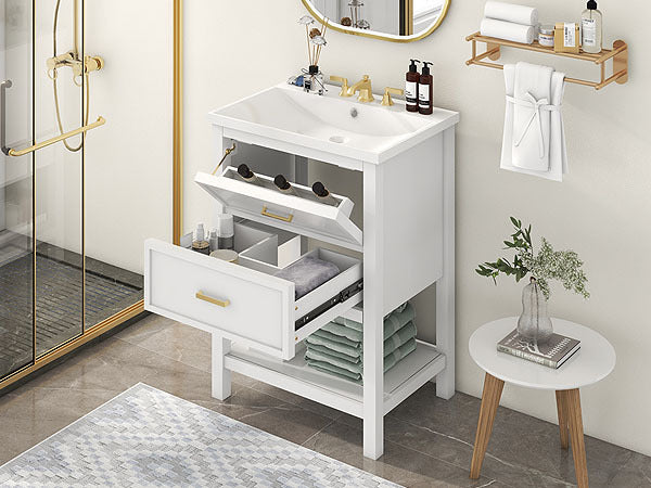 Leoglint 24'' Bathroom Vanity with Top Sink, Modern Bathroom Storage Cabinet with 2 Drawers, Single Sink Bathroom Vanity