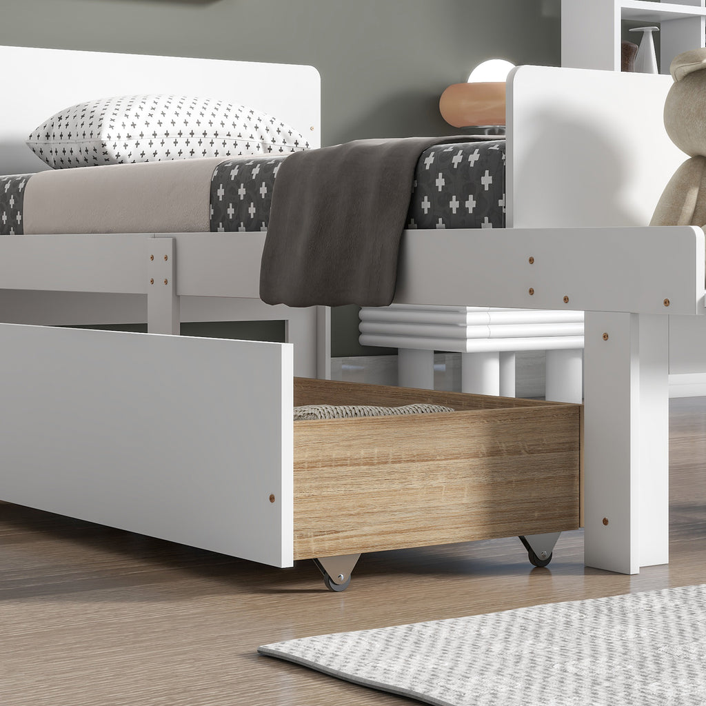 Twin Bed Frame with Footboard Bench,2 drawers,White