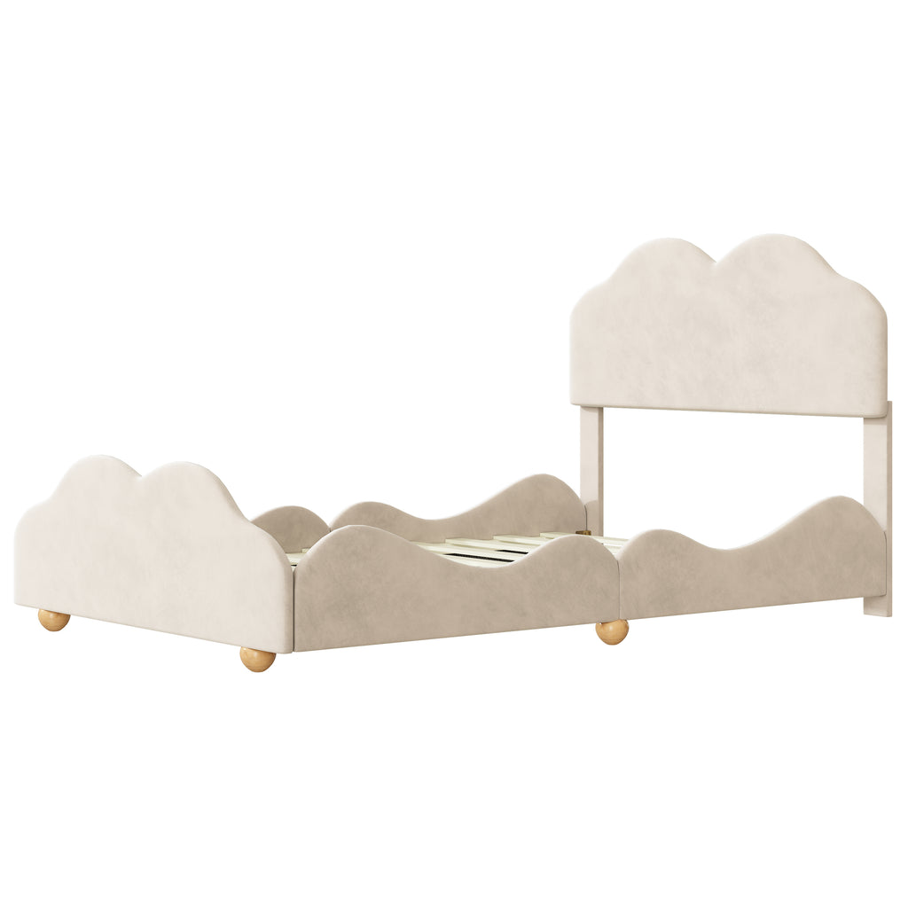 Leoglint Full Size Upholstered Platform Bed with Cloud Shaped bed board, Beige