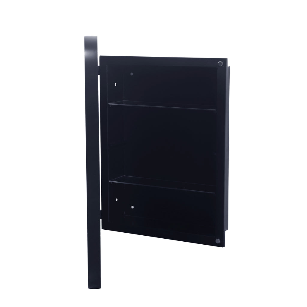 Leoglint 16x24 Inch Recessed Black Metal Framed Medicine Cabinet with Mirror and Adjustable Shelves Black Wall Mirror with Storage for Bathroom