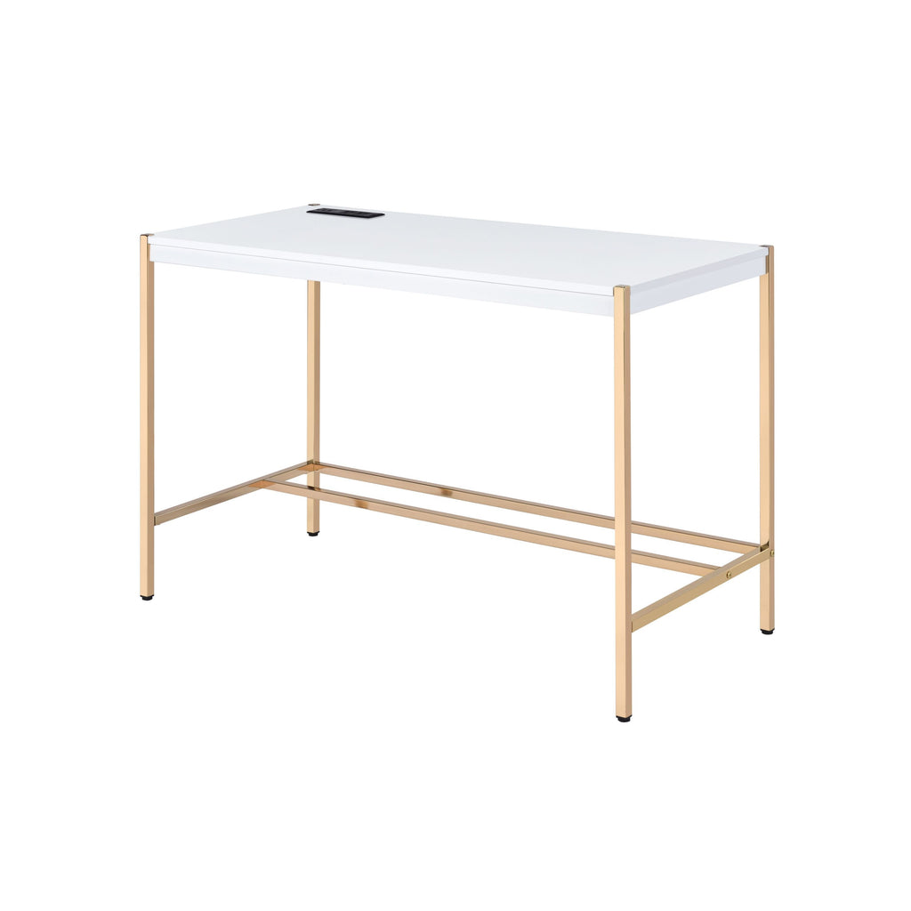 Leoglint ACME Midriaks Writing Office Desk w/USB Port in White & Gold Finish OF00020