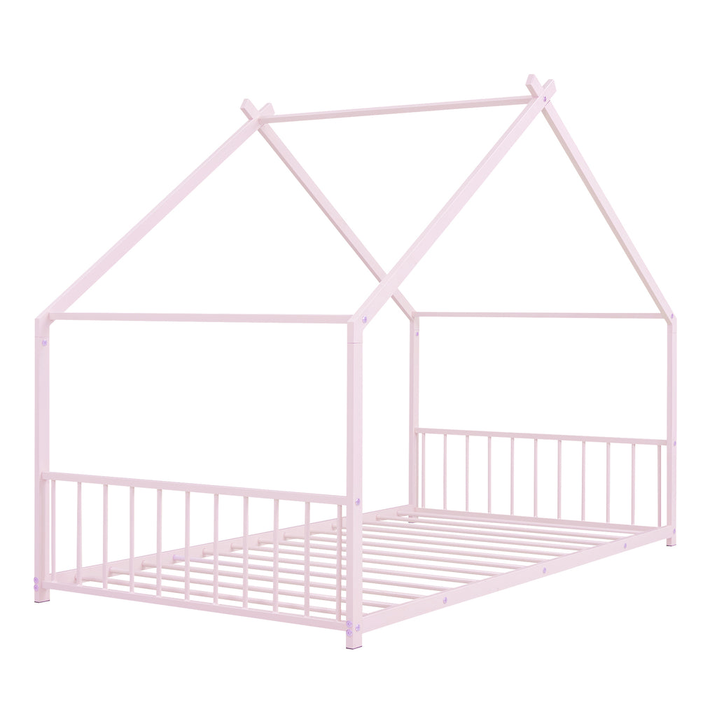 Leoglint Twin Size Metal House Bed Frame, Pink