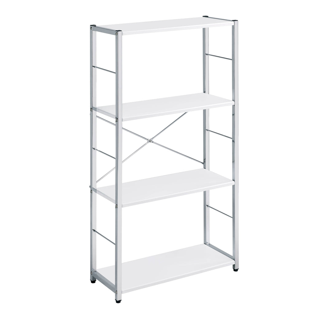 Leoglint White and Chrome 4-Tier Rectangular Bookshelf