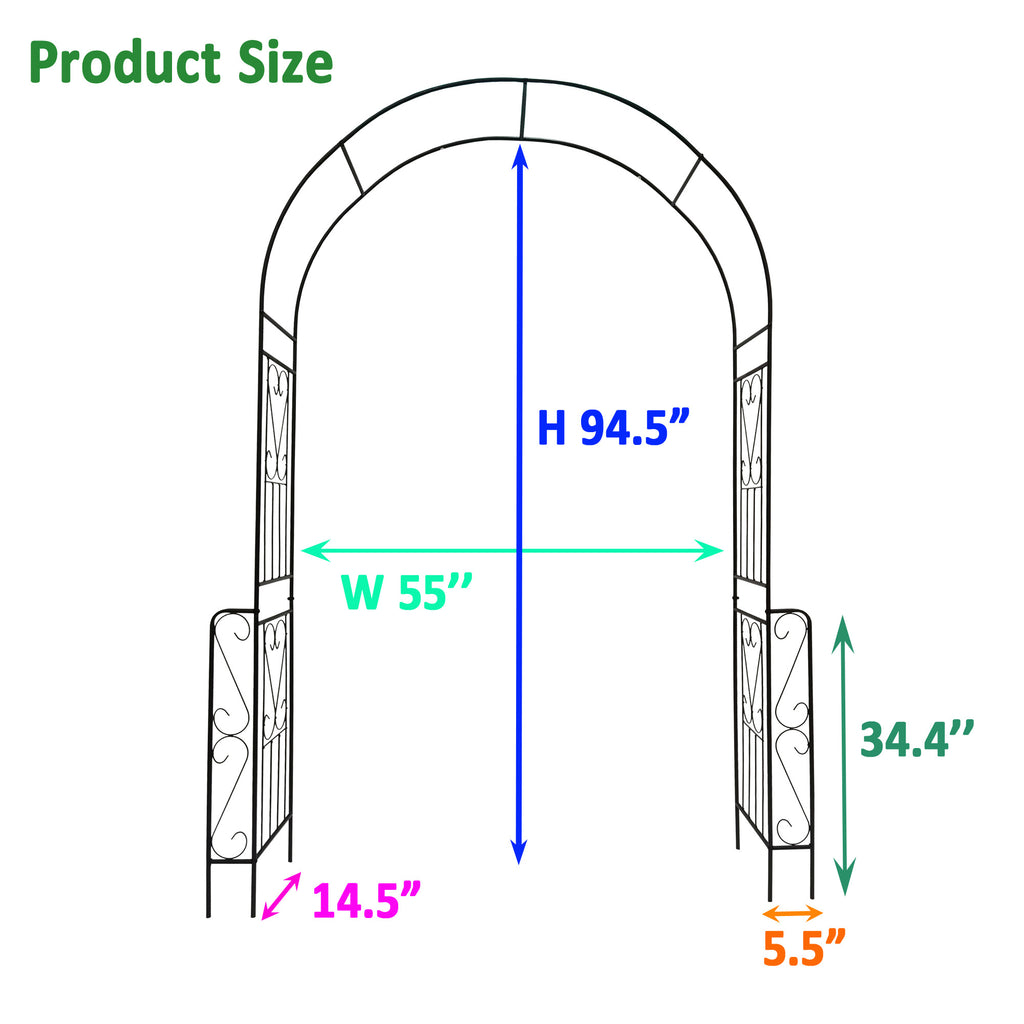 Leoglint Metal Garden Trellis W55'' x H94.5'' Garden Arbor Trellis Climbing Plants Support Rose Arch Outdoor Arch Black