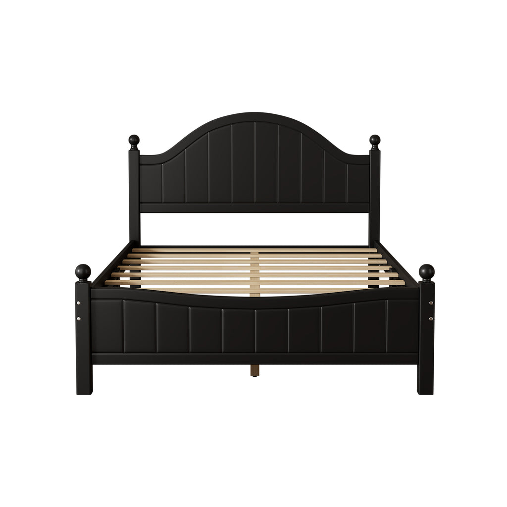 Traditional Concise Style Black Solid Wood Platform Bed Frame, No Need Box Spring, Full