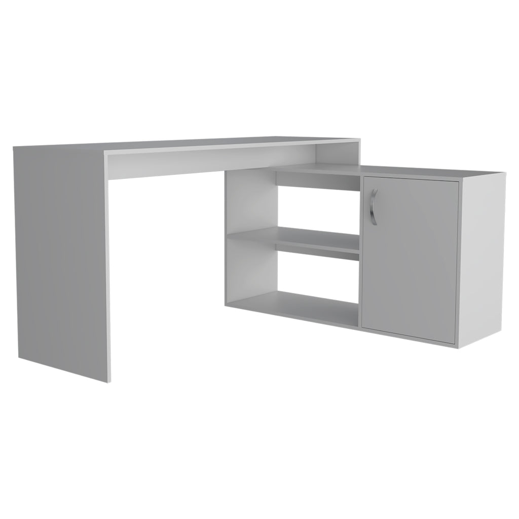 Leoglint Axis Modern L-Shaped Computer Desk with Open & Closed Storage -White