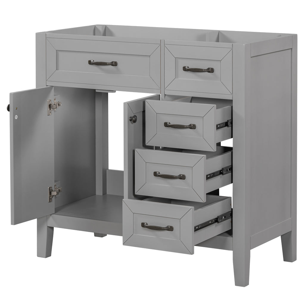 Leoglint 36" Bathroom Vanity without Sink, Cabinet Base Only, Bathroom Cabinet with Drawers, Solid Frame and MDF Board, Grey