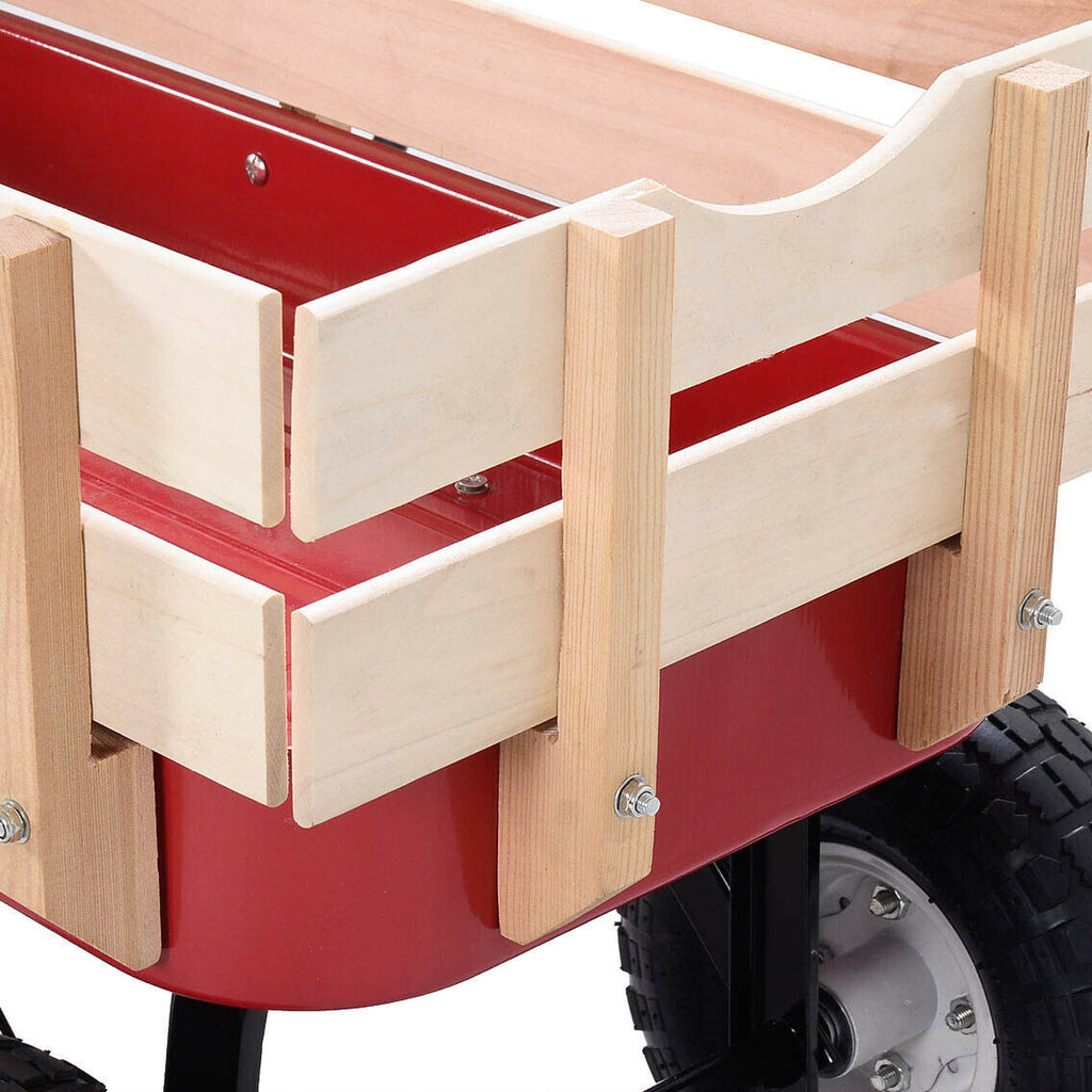 Leoglint Outdoor Wagon All Terrain Pulling Wood Railing Air Tires  Garden cart (Red+white)