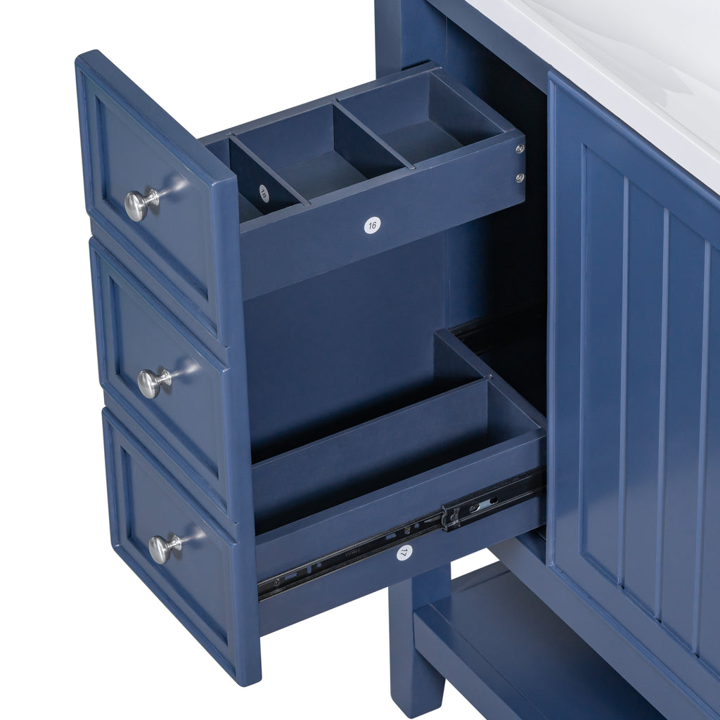 Leoglint 36" Bathroom Vanity without Sink, Cabinet Base Only, One Cabinet and three Drawers, Blue