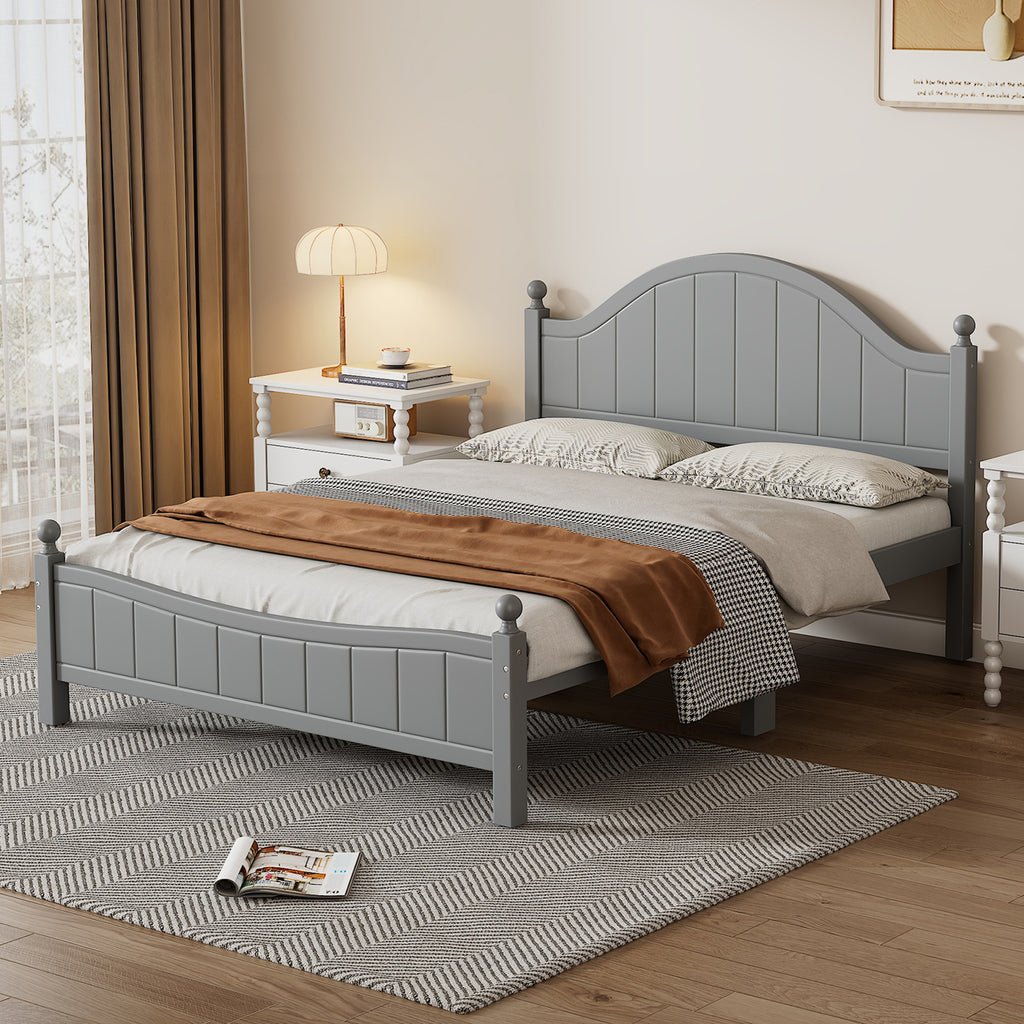 Traditional Concise Style Gray Solid Wood Platform Bed Frame, No Need Box Spring, Full