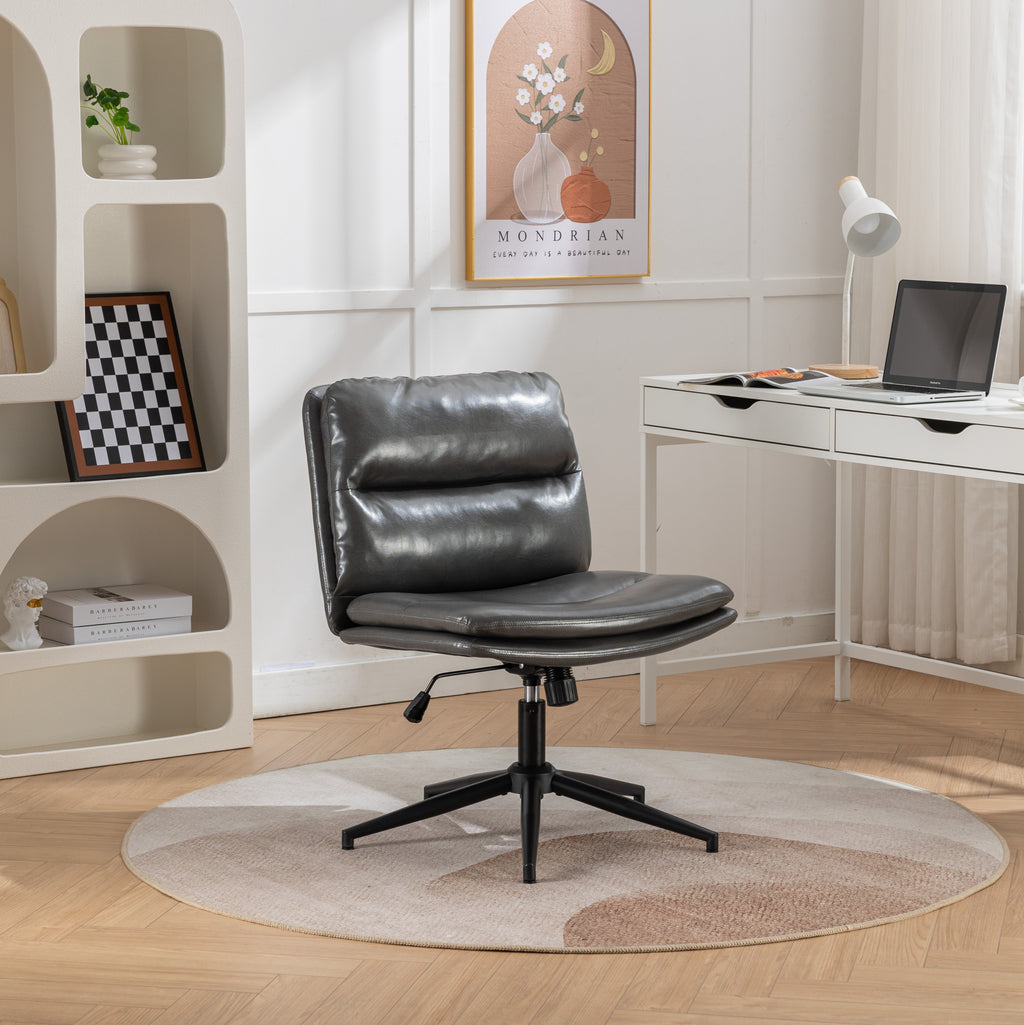 Leoglint Bizerte Adjustable Swivel Criss-Cross Chair, Wide Seat/ Office Chair /Vanity Chair, Gray