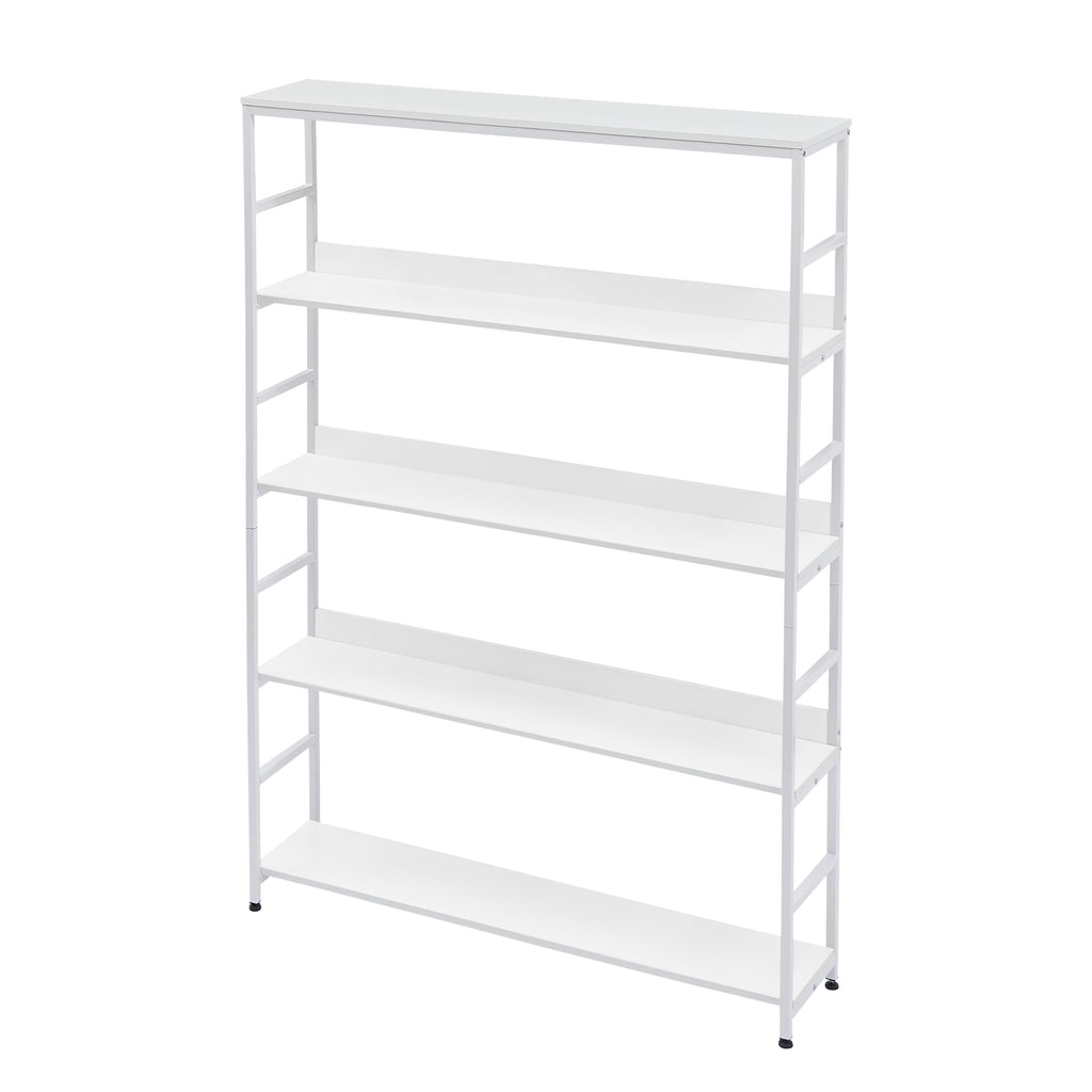 Leoglint [VIDEO] 5-Tier Home Office Bookcase Open Bookshelf Storage Large 5 Shelf Bookshelf Furniture with Metal Frame, White