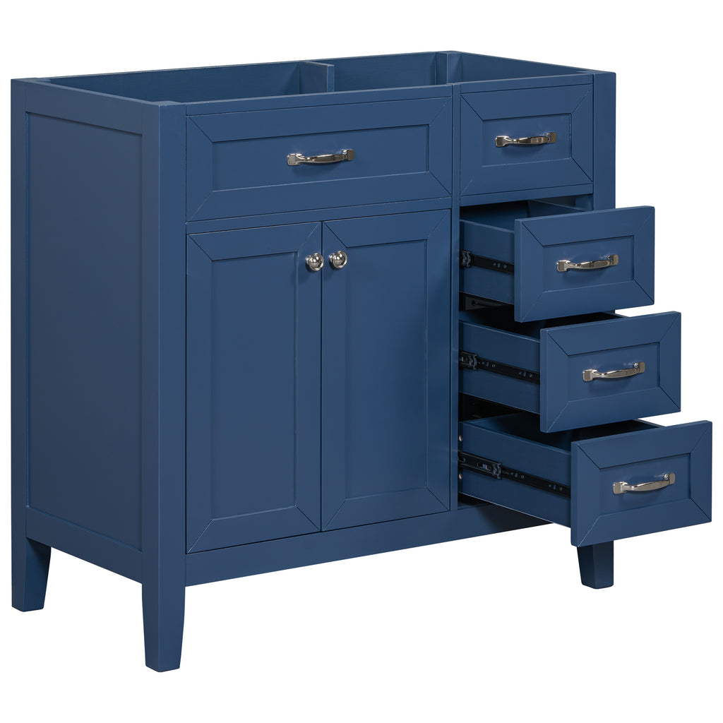 Leoglint 36" Bathroom Vanity without Sink, Cabinet Base Only, Bathroom Cabinet with Drawers, Solid Frame and MDF Board, Blue