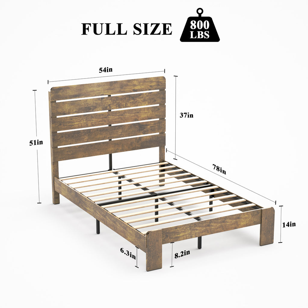 Leoglint Bed Frame Full Size, Wood Platform Bed Frame  , Noise Free,No Box Spring Needed and Easy Assembly Tool,Large Under Bed Storage,Dark Brown