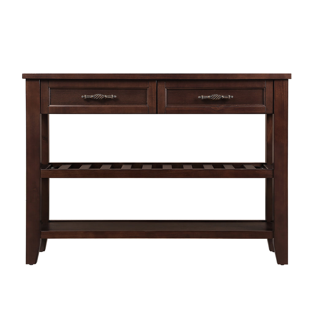 Leoglint Console Sofa Table with 2 Storage Drawers and 2 Tiers Shelves, Mid-Century Style 42'' Solid Wood Buffet Sideboard for Living Room Furniture Kitchen Dining Room Entryway Hallway, Espresso