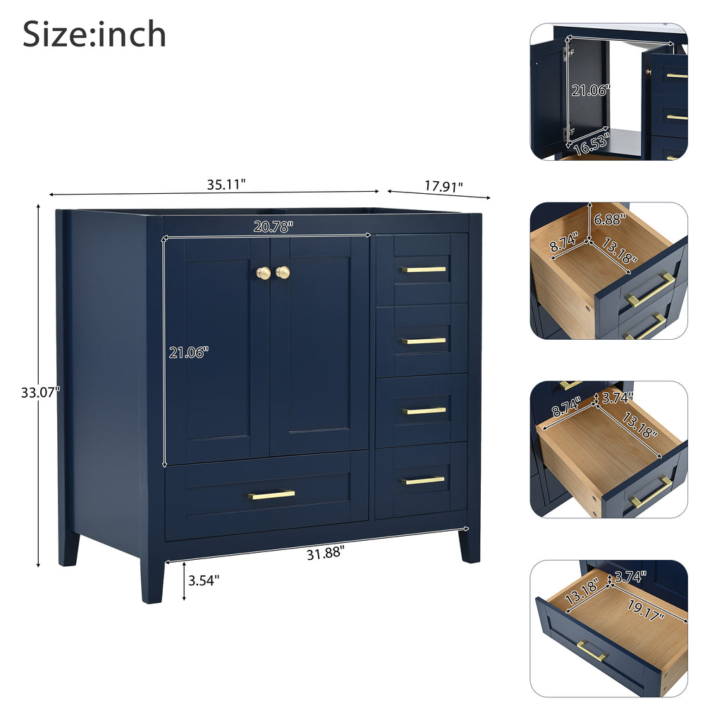 Leoglint 36'' Bathroom Vanity without Sink, Modern Bathroom Cabinet with 4 Drawers, Freestanding Wood Bathroom Vanity, Blue (NOT INCLUDE BASIN)