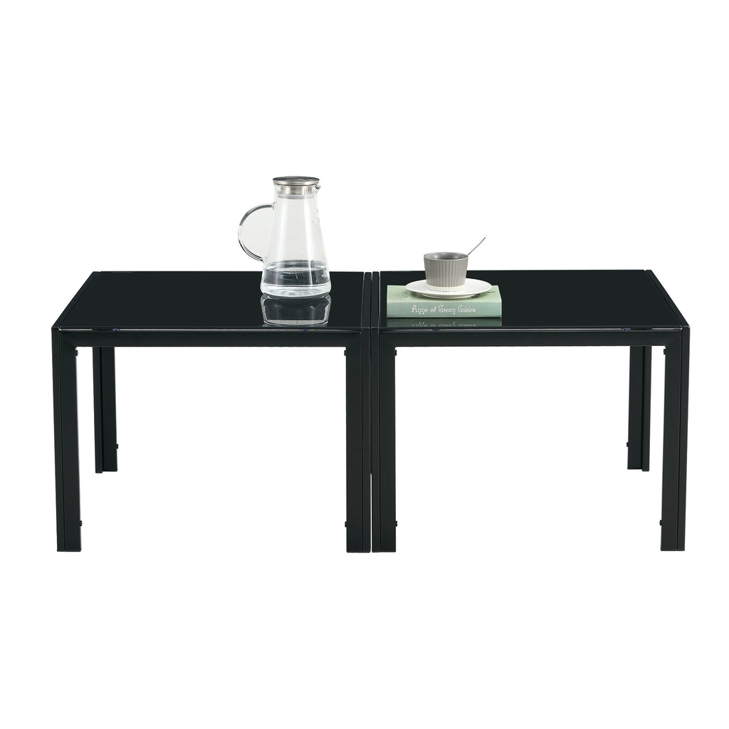 Leoglint Coffee Table Set of 2, Square Modern Table with Tempered Glass Finish for Living Room,Black