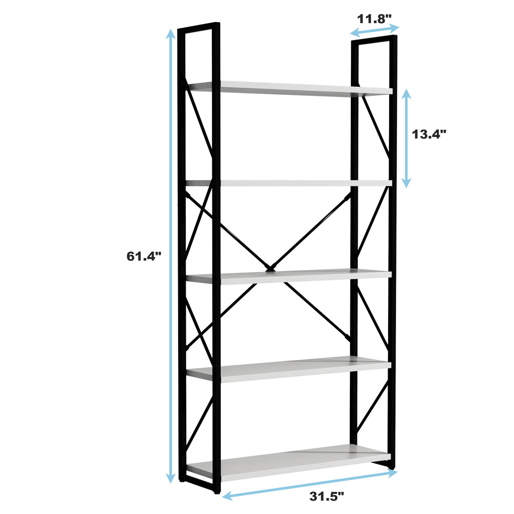 Leoglint 5-Tier Bookshelf, Freestanding White Book Shelf, Modern Minimalist Open Display Storage Book Shelves Standing Shelving Unit for Living Room Bedroom Home Office, White