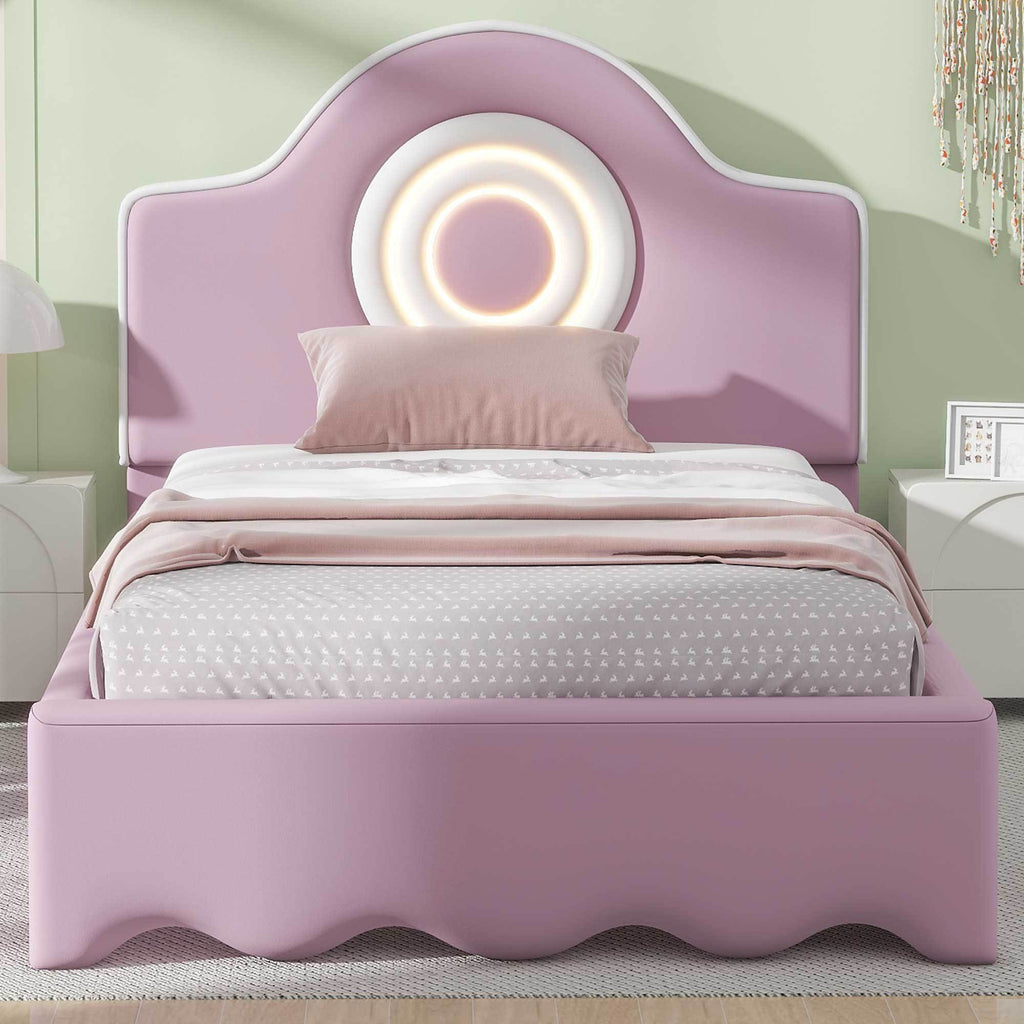 Leoglint Twin Size Upholstered Platform Bed Frame with LED Headboard, Pink