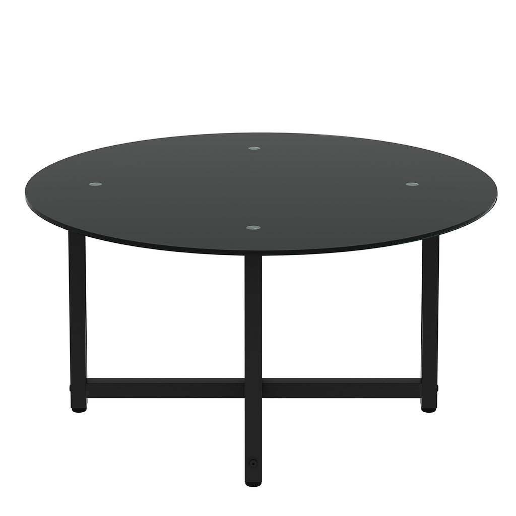 Leoglint 35.5'' Round Whole Black Coffee Table, Clear Coffee Table，Modern Side Center Tables for Living Room， Living Room Furniture