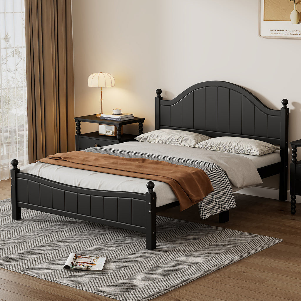 Traditional Concise Style Black Solid Wood Platform Bed Frame, No Need Box Spring, Full