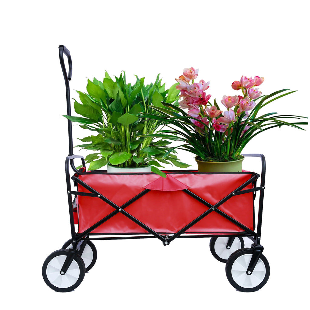 Leoglint Garden cart Folding Wagon Garden Shopping Beach Cart (Red)