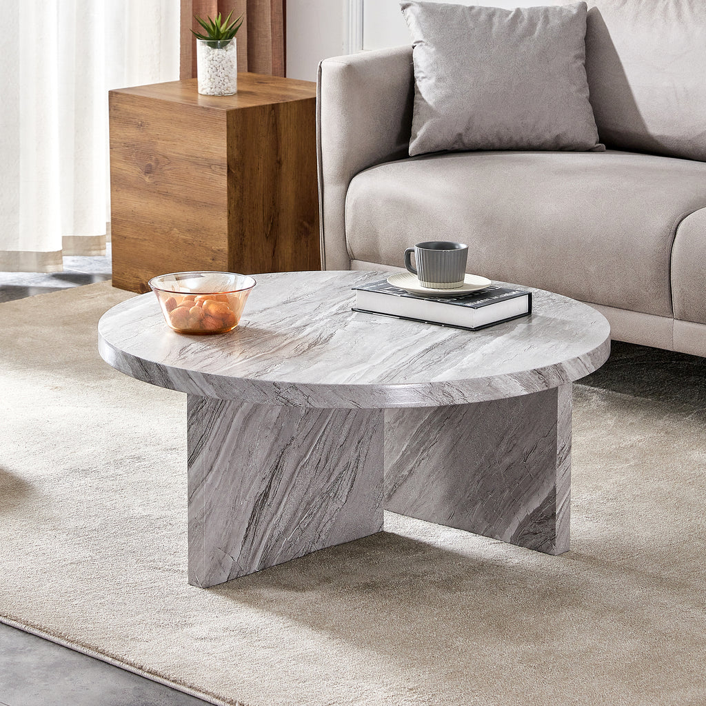 Leoglint Gray MDF material circular textured coffee table, 31.4-inch gray middle table, modern coffee table, suitable for small spaces, living room.