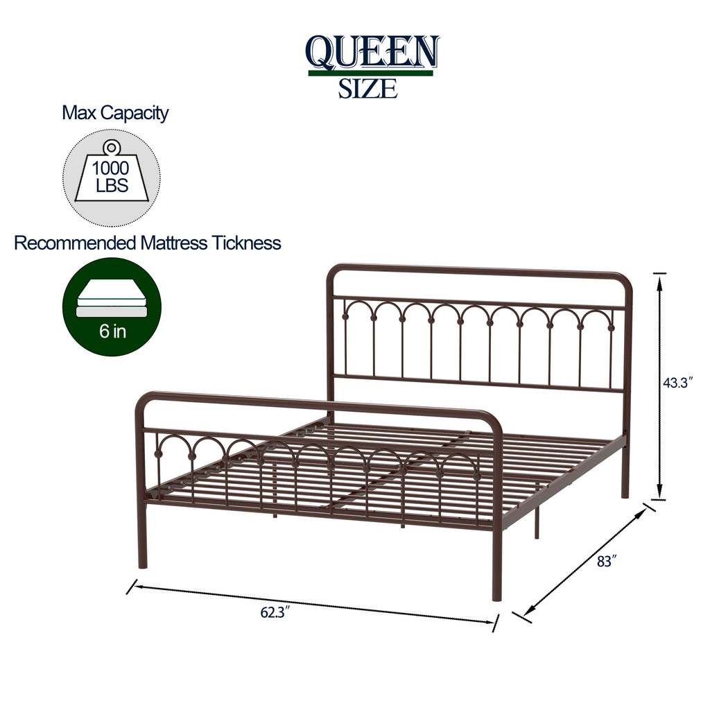 Tara Metal Bed Frame Queen, Antique Brown