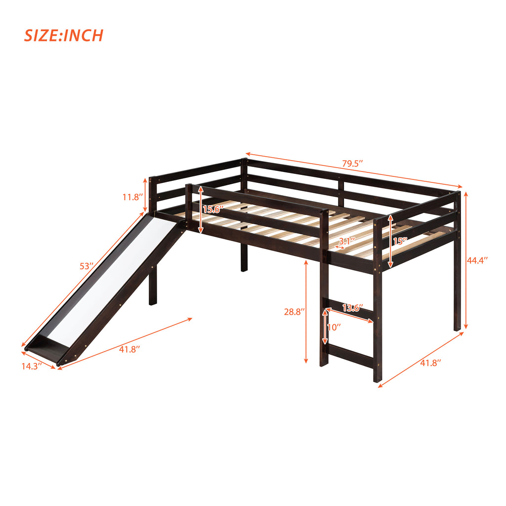 Leoglint Loft Bed Frame with Slide, Multifunctional Design, Twin (Espresso)(OLD SKU: WF191904AAP)