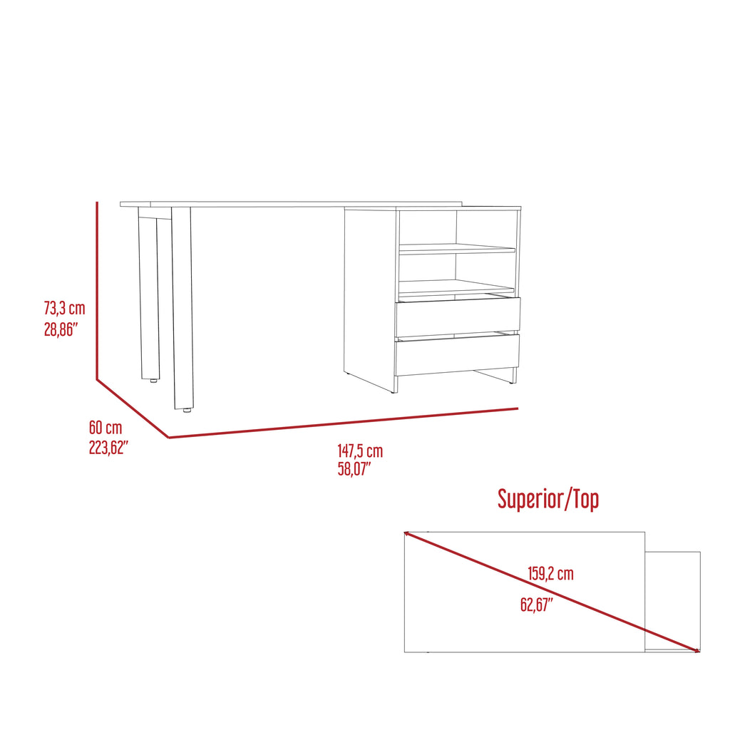 Leoglint Malaui 120 Office Desk, Two Legs, Two Drawers, Two Shelves -Light Gray