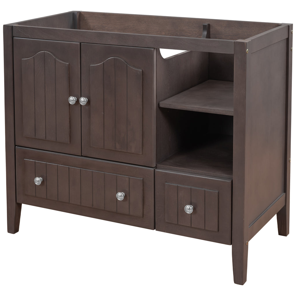 Leoglint 36" Bathroom Vanity Base Only, Solid Wood Frame and MDF Boards, Brown