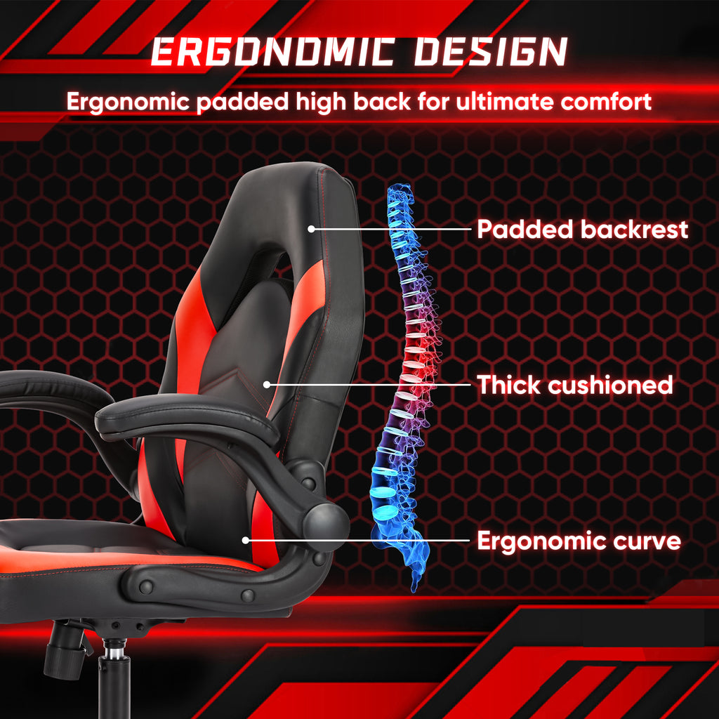 Leoglint Sweetcrispy Gaming Chair - PU Leather Computer Chair Ergonomic Office Chair with Lumbar Support, Height Adjustable Rolling Desk Chairs with Flip-up Armrests