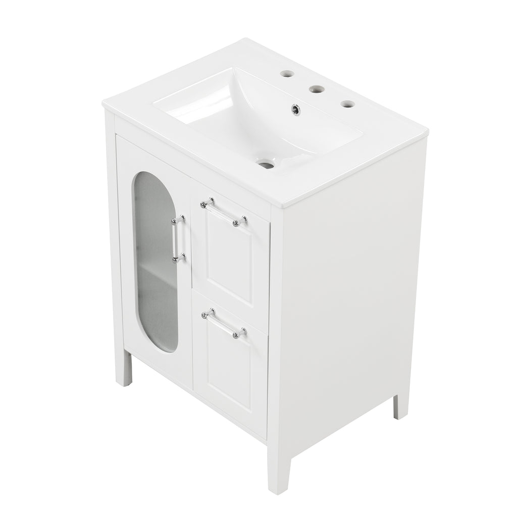 Leoglint 24" Bathroom Vanity with Sink, Bathroom Vanity Cabinet with Two Drawers and Door, Adjustable Shelf, Solid Wood and MDF, White