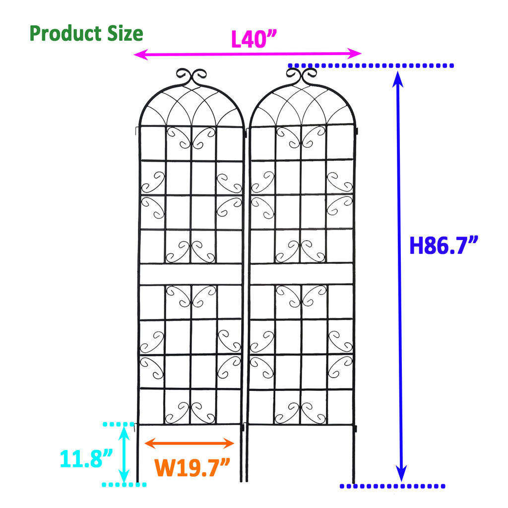 Leoglint 2 Pack Metal Garden Trellis 86.7" x 19.7" Rustproof Trellis for Climbing Plants Outdoor Flower Support Black