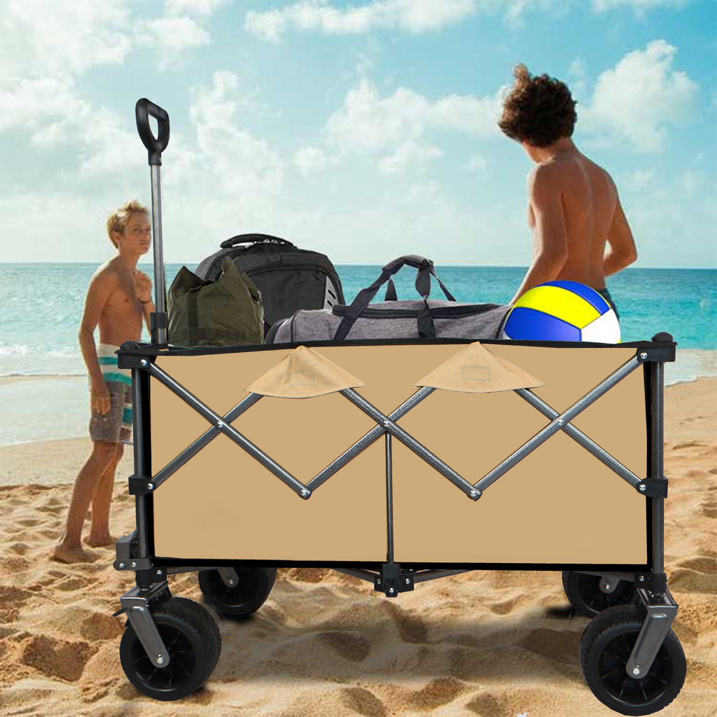 Leoglint Garden cart Collapsible Folding Wagon, Push Pull Foldable Beach Wagon Cart