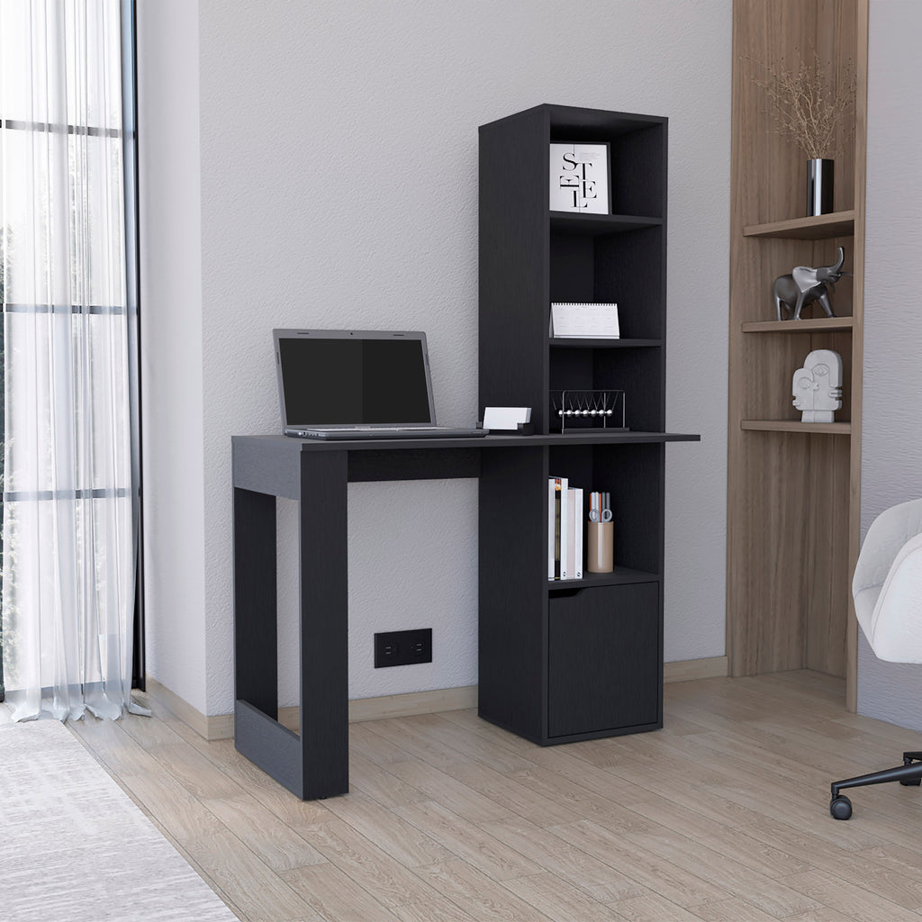 Leoglint Iowa Computer Office Desk with 1-Cabinet and 4-Tier Bookcase