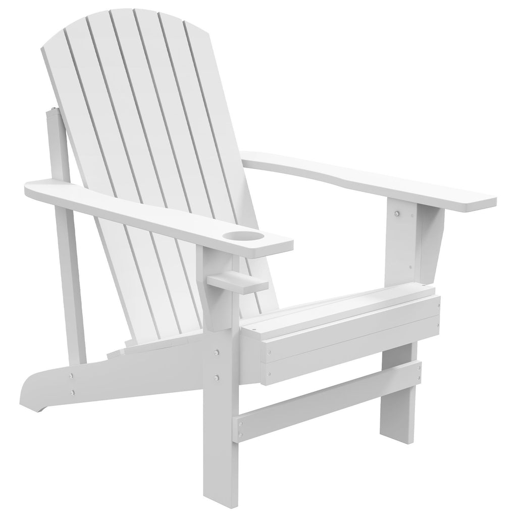 Leoglint Wooden Adirondack Outdoor Chair, Outdoor Patio Lawn Chair with Cup Holder, Weather Resistant Lawn Furniture, Classic Lounge for Deck, Garden, Backyard, Fire Pit, White