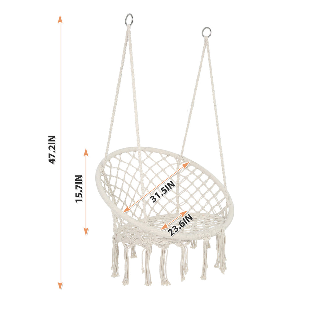 Leoglint Hammock Outdoor Chair Macrame Swing  Max 330 Lbs Hanging Cotton Rope Hammock Swing Chair for Indoor and Outdoor