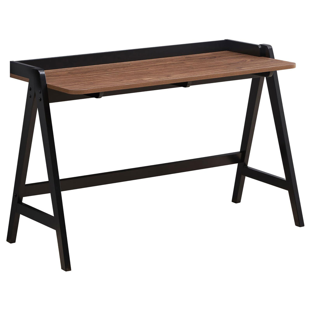 Leoglint Walnut and Black Writing Office Desk with USB Ports